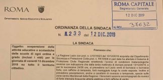 Ordinanza Raggi chiusura scuole domani 13/12/2019