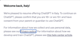 CHAT GPT di OPEN AI di nuovo accessibile in Italia chat GPT di nuovo online in Italia