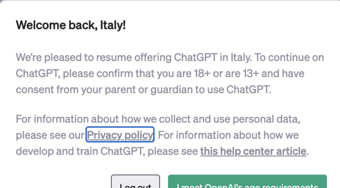 CHAT GPT di OPEN AI di nuovo accessibile in Italia chat GPT di nuovo online in Italia
