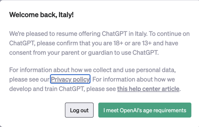 chat GPT di nuovo online in Italia
