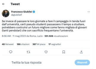 Andate a studiare!” Rimprovera Giubilei, ma l’università la pagavano mamma e papà
